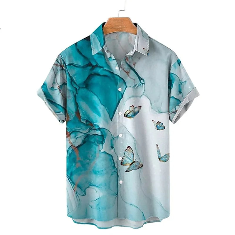 Kurzarmhemd mit Schmetterlingsmuster, blau-weiß, Herrenmode, Freizeitkleidung, Sommerhemd.