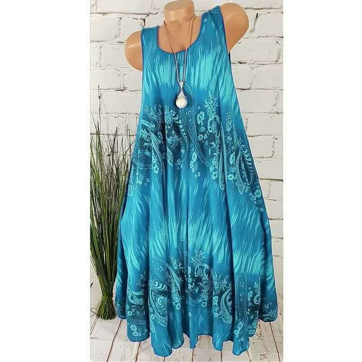 Ärmelloses blaues Sommerkleid mit Paisley-Muster, Damenmode, lässig, leicht, Baumwolle.