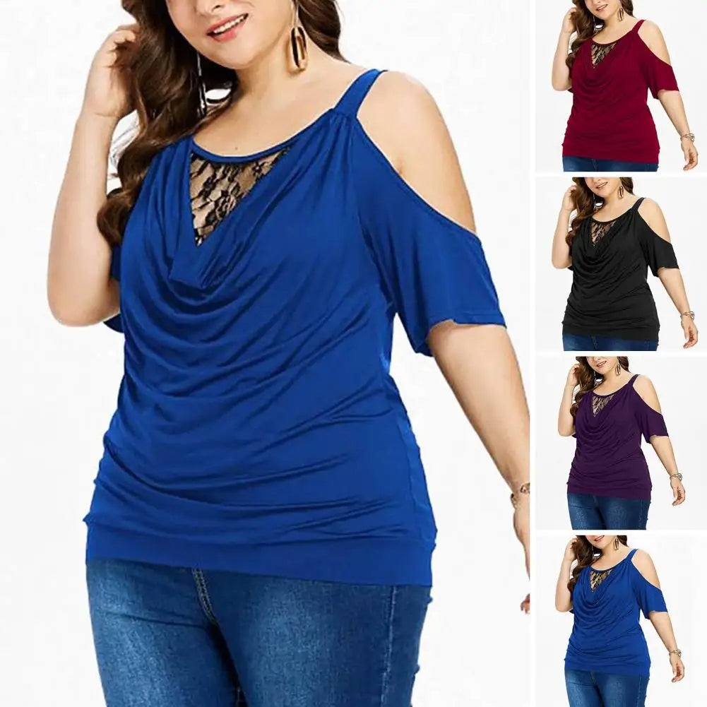 Damenbluse mit Spitze, schulterfrei, in Blau, Rot, Schwarz, Lila, Plus Size, modisch.