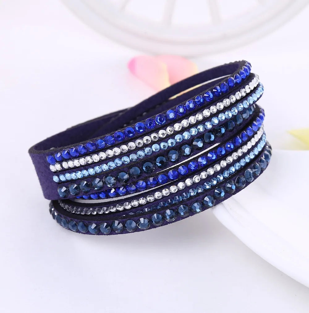 Blaues Armband mit Kristallen, mehrreihig, modisch, Schmuck für Damen, elegant, Geschenkidee.