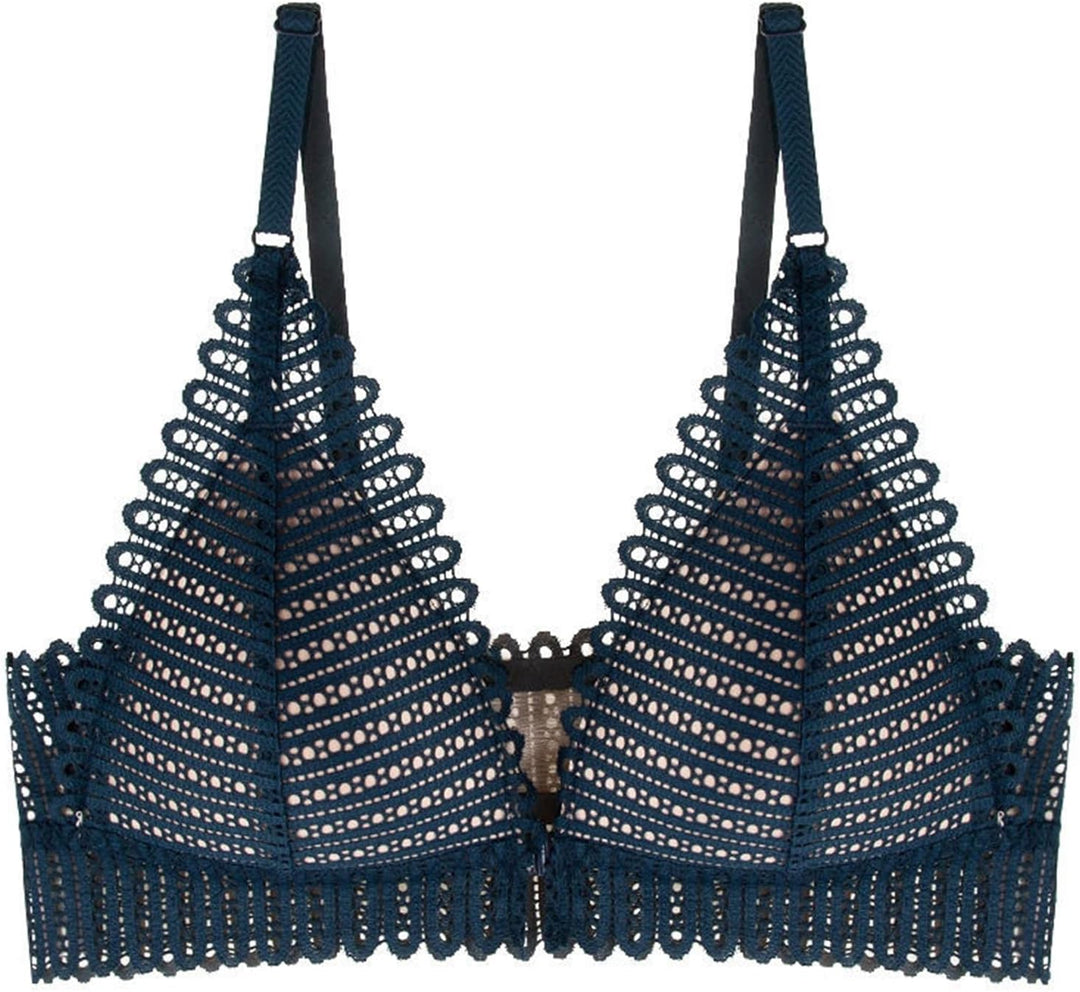 Dunkelblauer Spitzen-BH, Triangel-Design, verstellbare Träger, Damenunterwäsche.