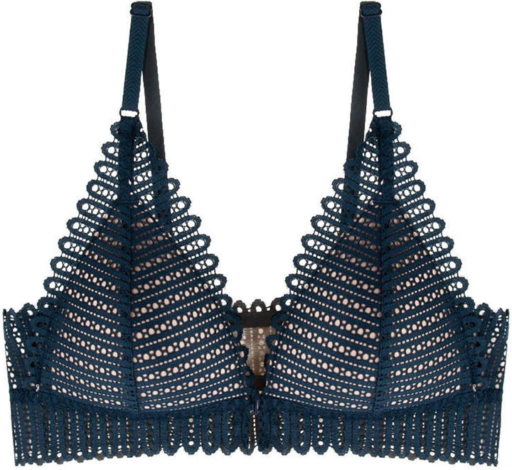 Dunkelblauer Spitzen-BH, Triangel-Design, verstellbare Träger, Damenunterwäsche.