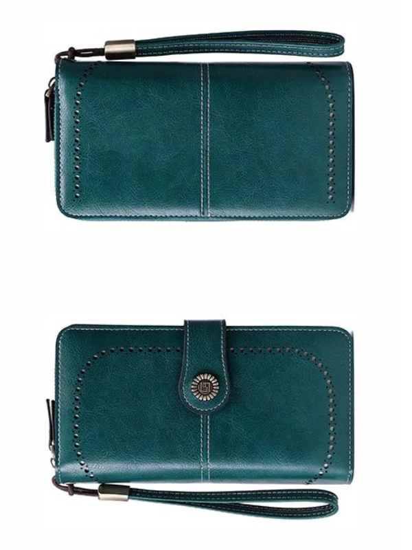 Blaue Leder-Geldbörse mit Reißverschluss und Armband, Damen-Portemonnaie, elegant, modisch.