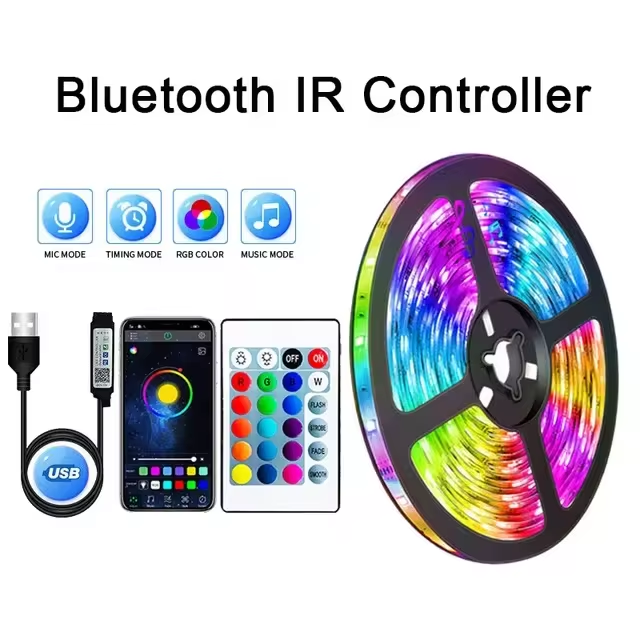 Bluetooth-IR-Controller für LED-Streifen, RGB, USB-Anschluss, Fernbedienung, Musikmodus.