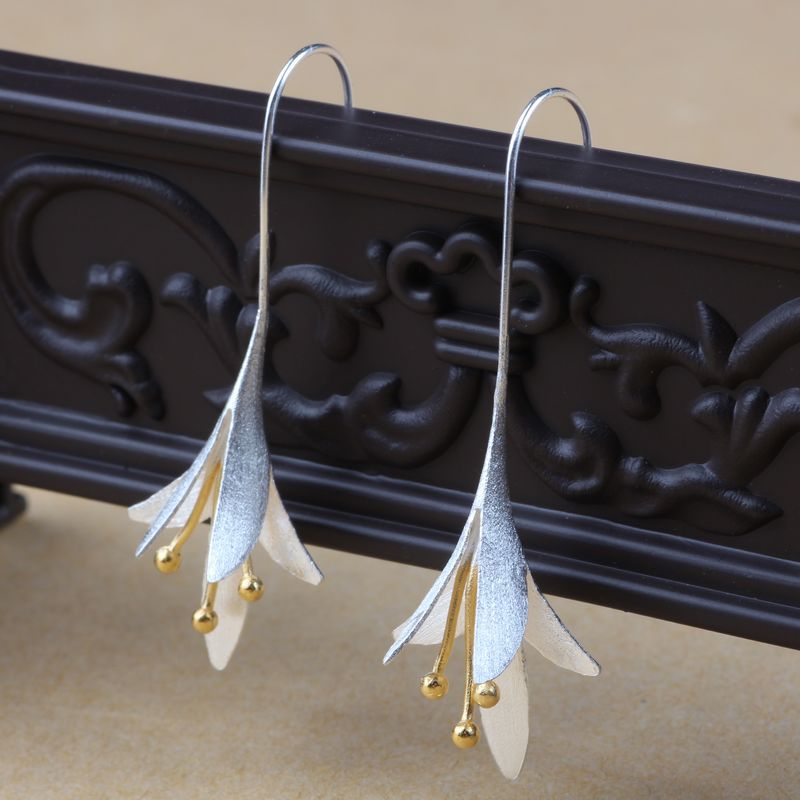 Lange Blumenohrringe aus 925 Sterling Silber, elegant, allergiefrei, für Damen.
