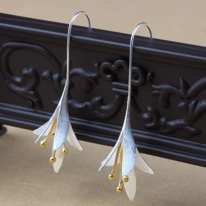 Lange Blumenohrringe aus 925 Sterling Silber, elegant, allergiefrei, für Damen.