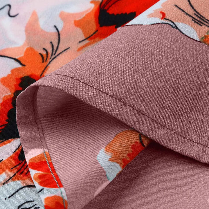 Rosa und orange gemusterter Stoff, Baumwolle, floral, Nähmaterial, Textildesign.