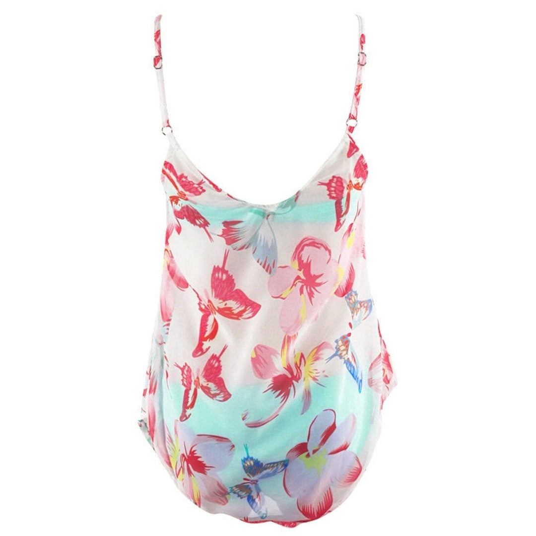 Damen-Top mit Blumenmuster, ärmellos, weiß, rot, blau, Sommermode, Spaghettiträger.