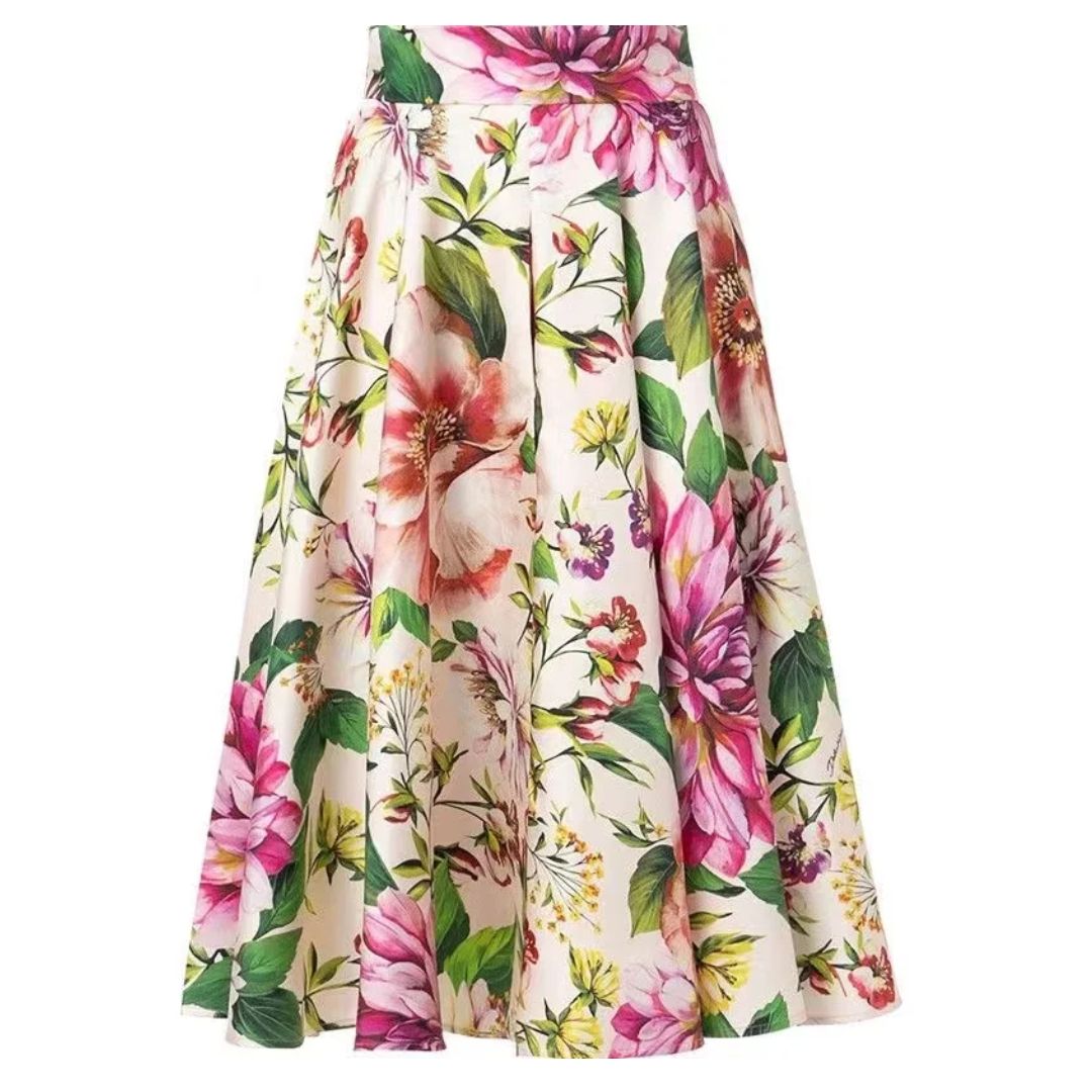 Blumenrock Damen, A-Linie, bunt, knielang, Baumwolle, Sommermode, florales Design