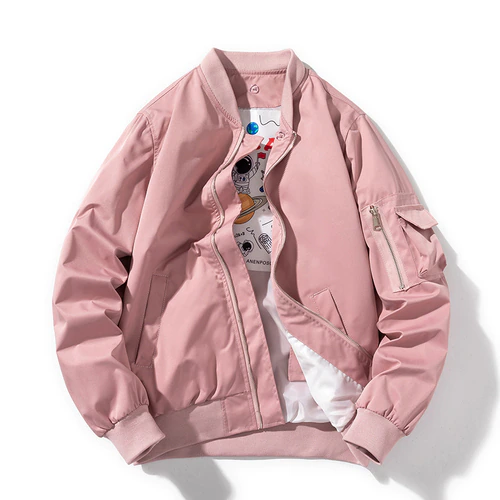 Rosa Bomberjacke für Herren und Damen, Vintage-Stil, Herbst-Winter, mit Kapuze, modisch.