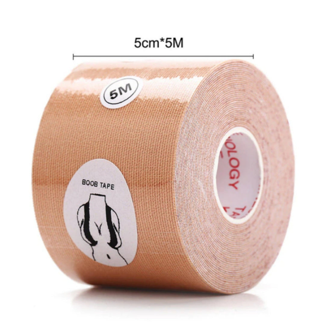 Hautfarbene Boob Tape Rolle, 5cm x 5m, für unsichtbaren Halt, selbstklebend, elastisch.