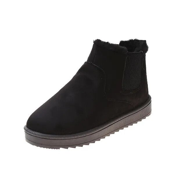 Schwarzer Damen-Winterstiefel, gefüttert, rutschfeste Sohle, modisch, bequem.