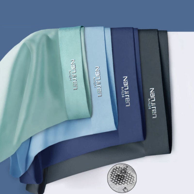 Seidenboxershorts für Herren, ultradünn, atmungsaktiv, in verschiedenen Blautönen.