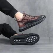Braune Air-Cushion-Sneaker, Herren, Leder, rutschfeste Sohle, modisch, bequem, sportlich.
