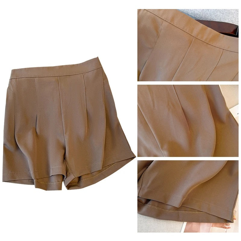 Braune Damen-Shorts aus Baumwolle, elegant, knielang, mit Falten, ideal für Sommermode.