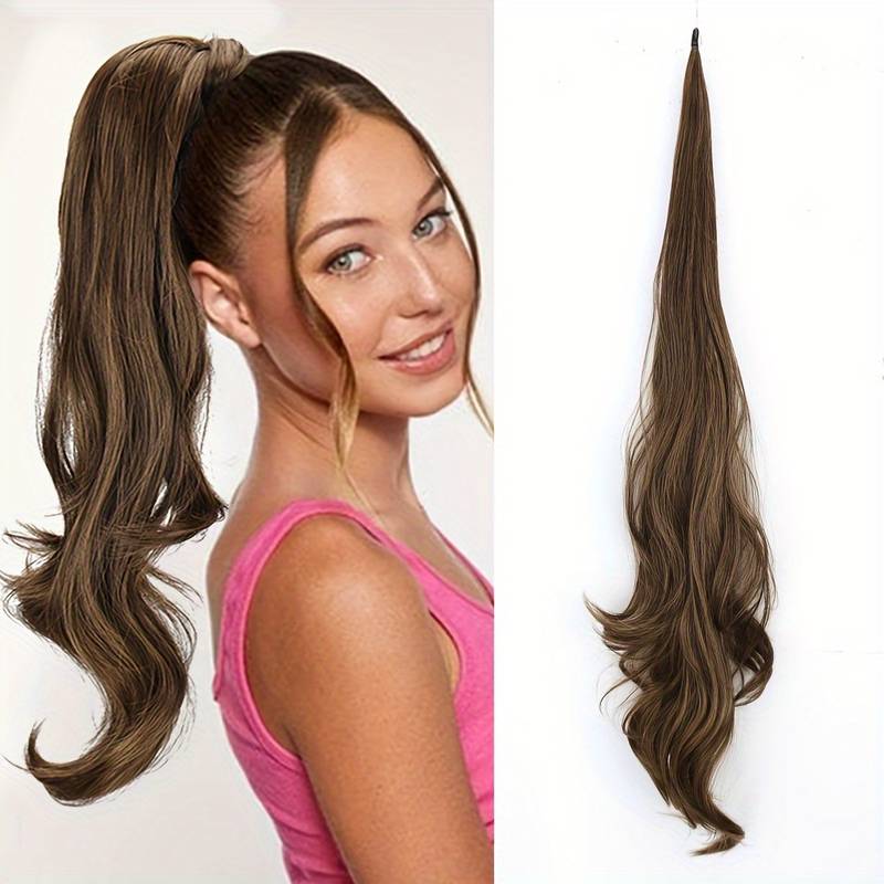 Braune, gewellte Haarverlängerung, synthetisch, Clip-In, für Frauen, modisch, lang.