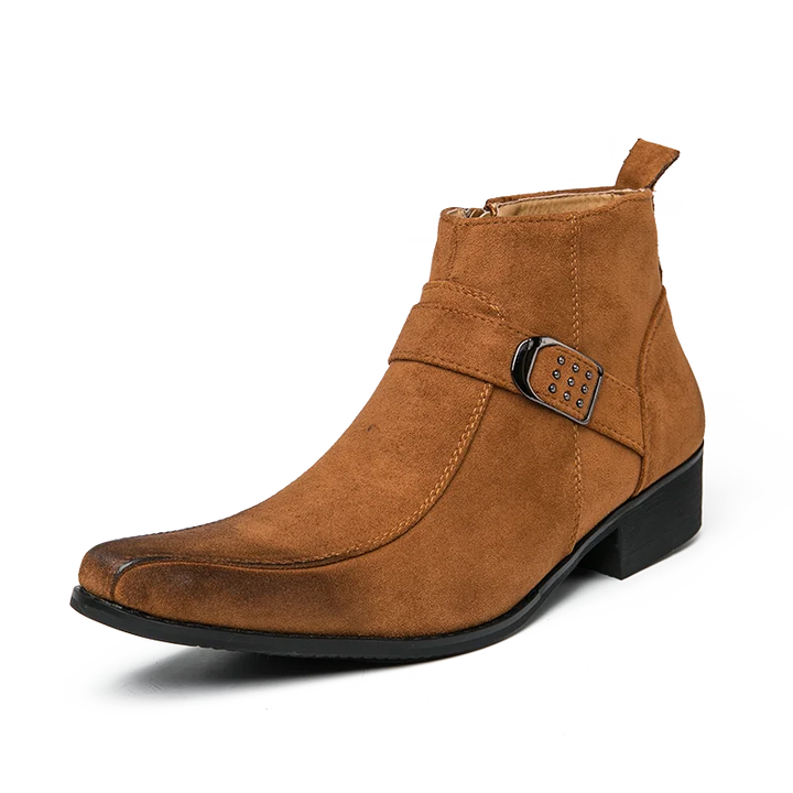 Braune Retro Herrenstiefel, Wildleder, Schnalle, Herbst, Motorrad, Casual, Mode, Oxfords.