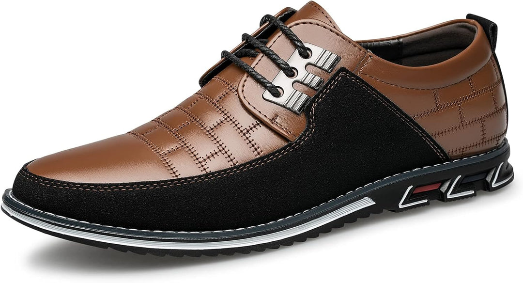 Brauner und schwarzer Herren-Ledersneaker, rutschfest, modisch, bequem.