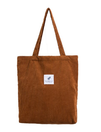 Braune Cordtasche mit langen Henkeln, rechteckig, modisch, nachhaltig, Alltagsgebrauch.