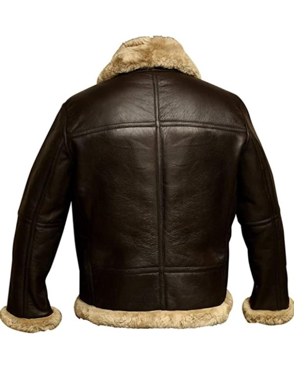 Braune Lederjacke mit Fellkragen, Herrenmode, Winterjacke, stilvoll und warm.