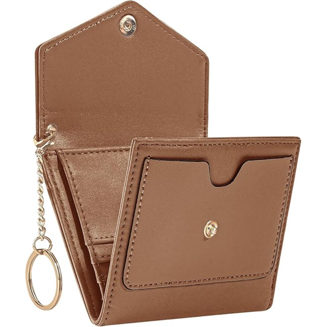 Braune Leder-Geldbörse mit Schlüsselanhänger, kompakt, stilvoll, für Damen und Herren.