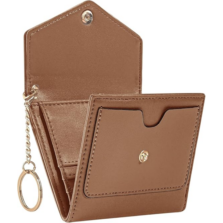 Braune Leder-Geldbörse mit Schlüsselanhänger, kompakt, stilvoll, für Damen und Herren.