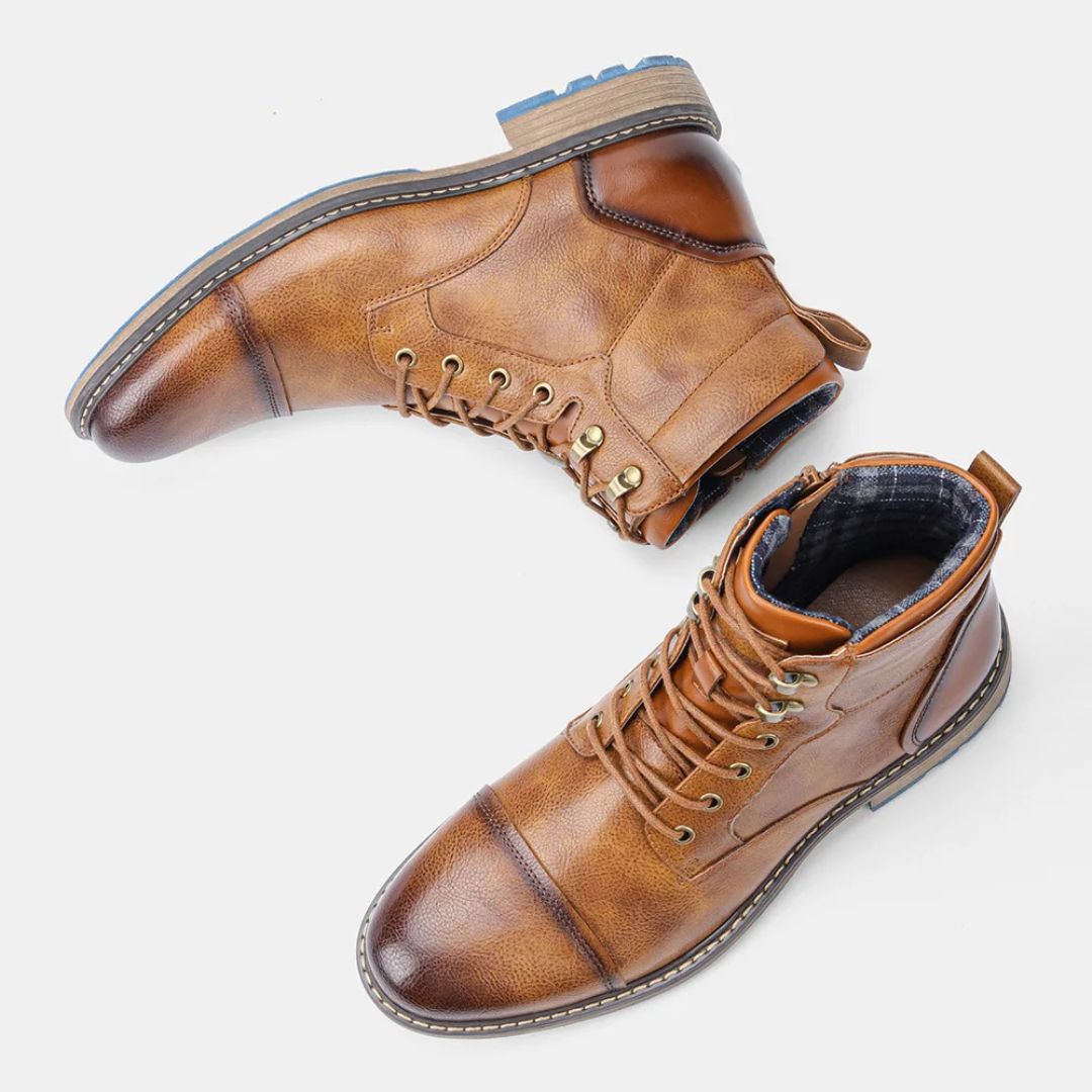 Braune Herren-Lederstiefel, Schnürung, rutschfeste Sohle, modisch, robust, bequem.