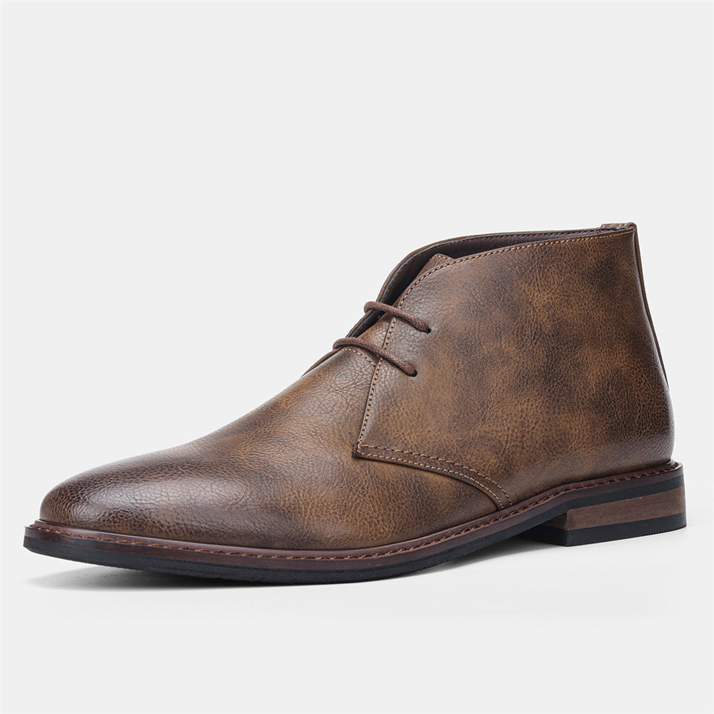 Brauner Herren-Lederschnürstiefel, elegantes Design, rutschfeste Sohle, ideal für Business.