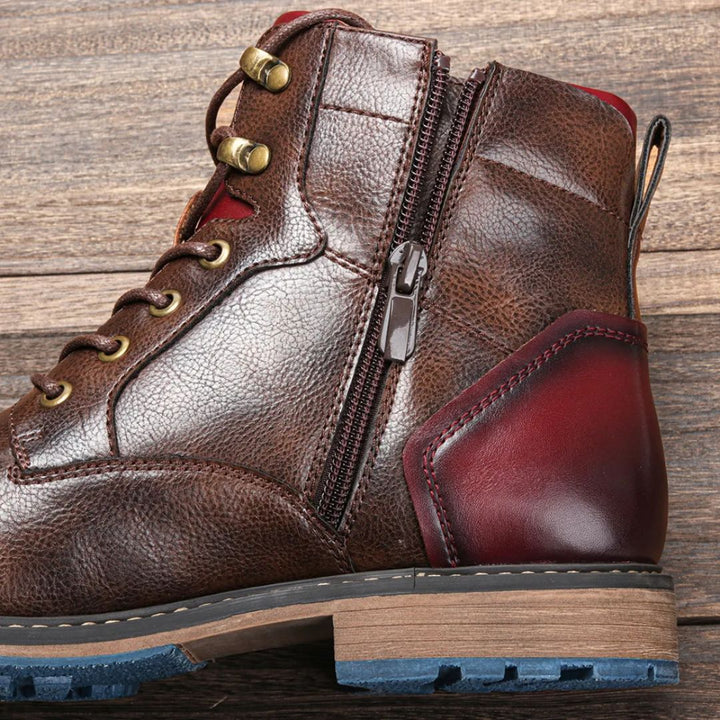 Brauner Lederstiefel mit Reißverschluss, robuste Sohle, Herrenmode, Outdoor-Boots.