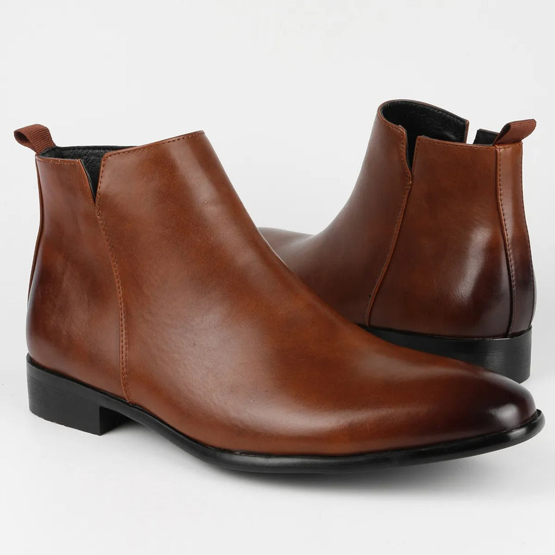 Braune Chelsea-Stiefel aus Leder, elegantes Design, Herrenschuhe, rutschfeste Sohle.