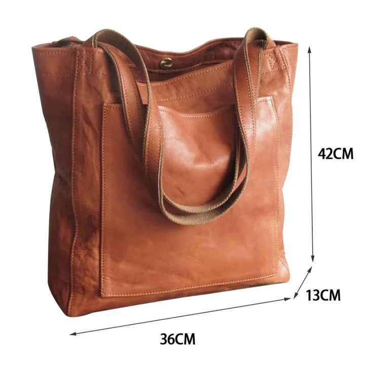 Braune Ledertasche, 42x36x13 cm, Shopper, Damenhandtasche, modisch, robust, Alltagsgebrauch.