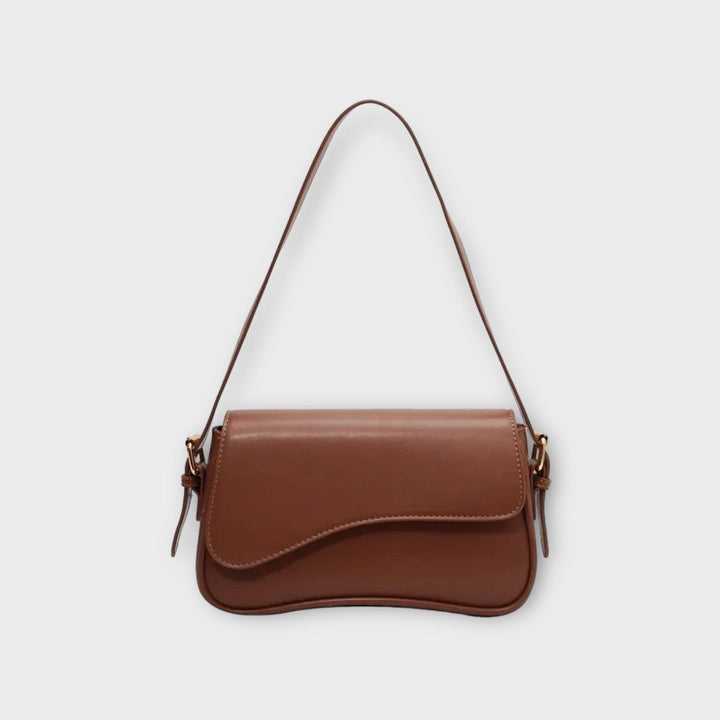 Braune Lederhandtasche mit Schulterriemen, elegantes Design, Damenmode Accessoire.