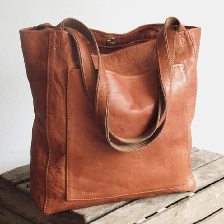 Braune Damen-Ledertasche, Vintage-Stil, große Schultertasche, modisch und elegant.