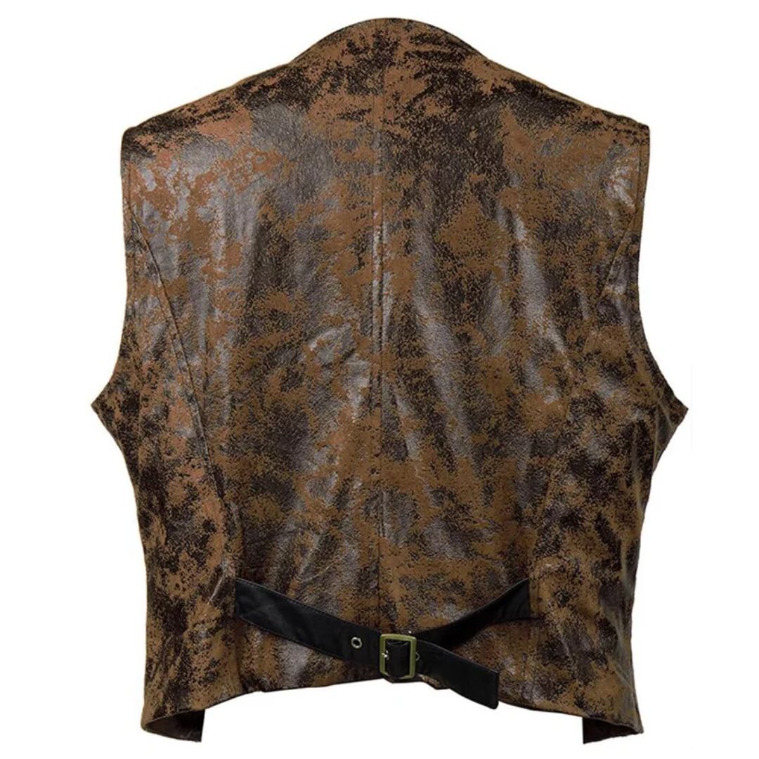 Braune Lederweste mit Schnalle, Vintage-Stil, Herrenmode, Rückansicht