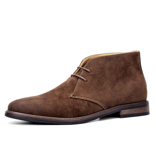 Braune Wildlederstiefelette für Herren, elegantes Design, Schnürung, rutschfeste Sohle.