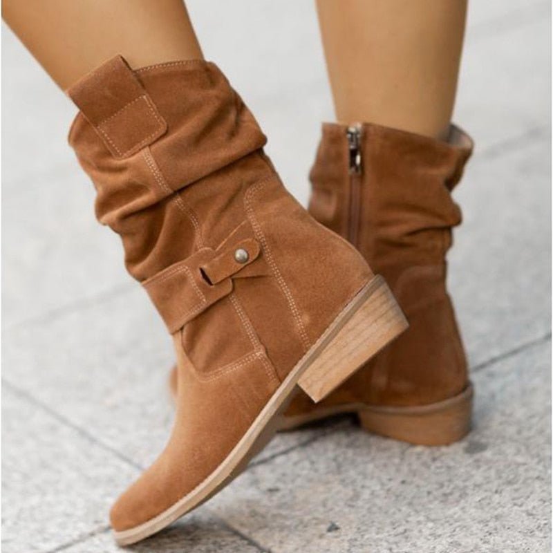 Damen Stiefeletten braun Wildleder, Reißverschluss, niedriger Absatz, modisch, bequem.