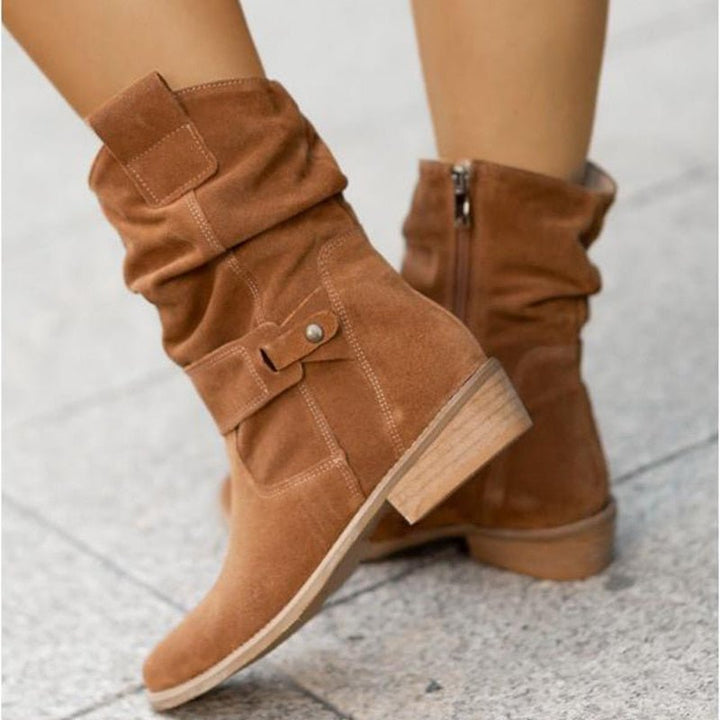 Damen Stiefeletten braun Wildleder, Reißverschluss, niedriger Absatz, modisch, bequem.