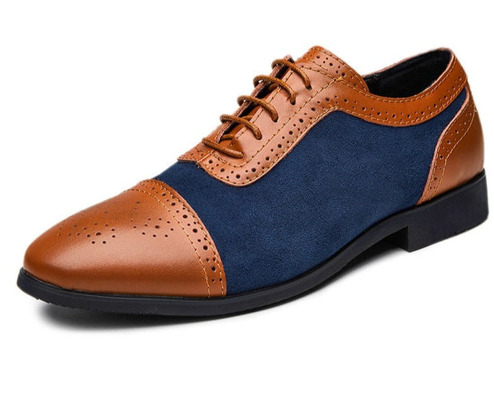 Eleganter Herren-Oxford-Schuh, braunes Leder, blaues Wildleder, Schnürung, formell.