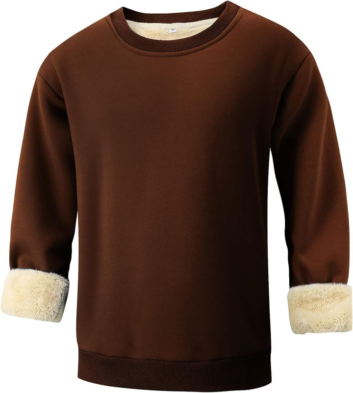 Brauner Pullover mit Fellfutter, langärmelig, warm, bequem, ideal für kalte Tage.