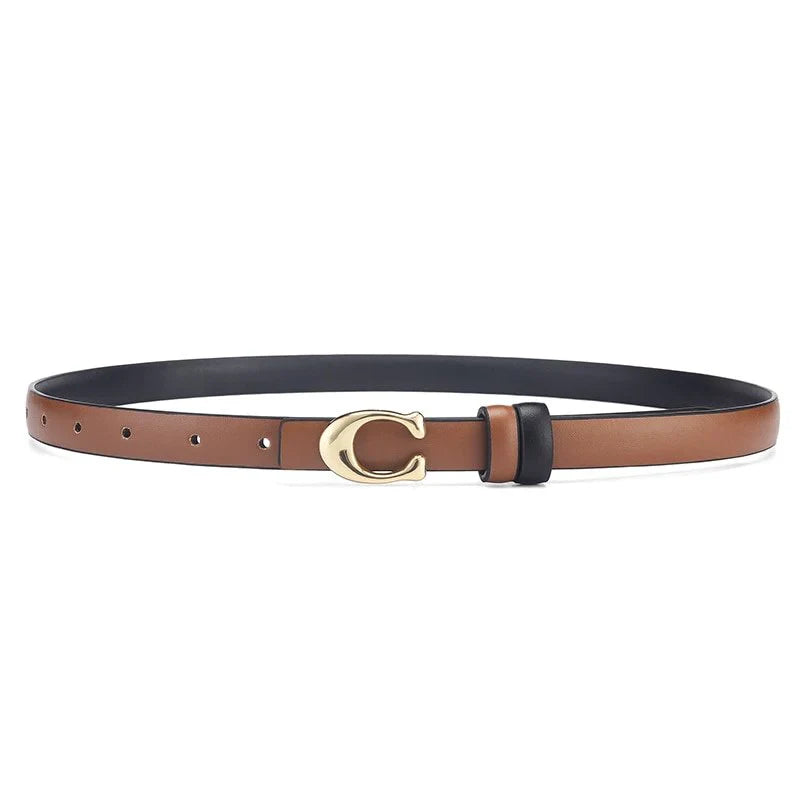 Brauner Ledergürtel mit goldener Schnalle, elegantes Accessoire, modischer Damen-Gürtel.