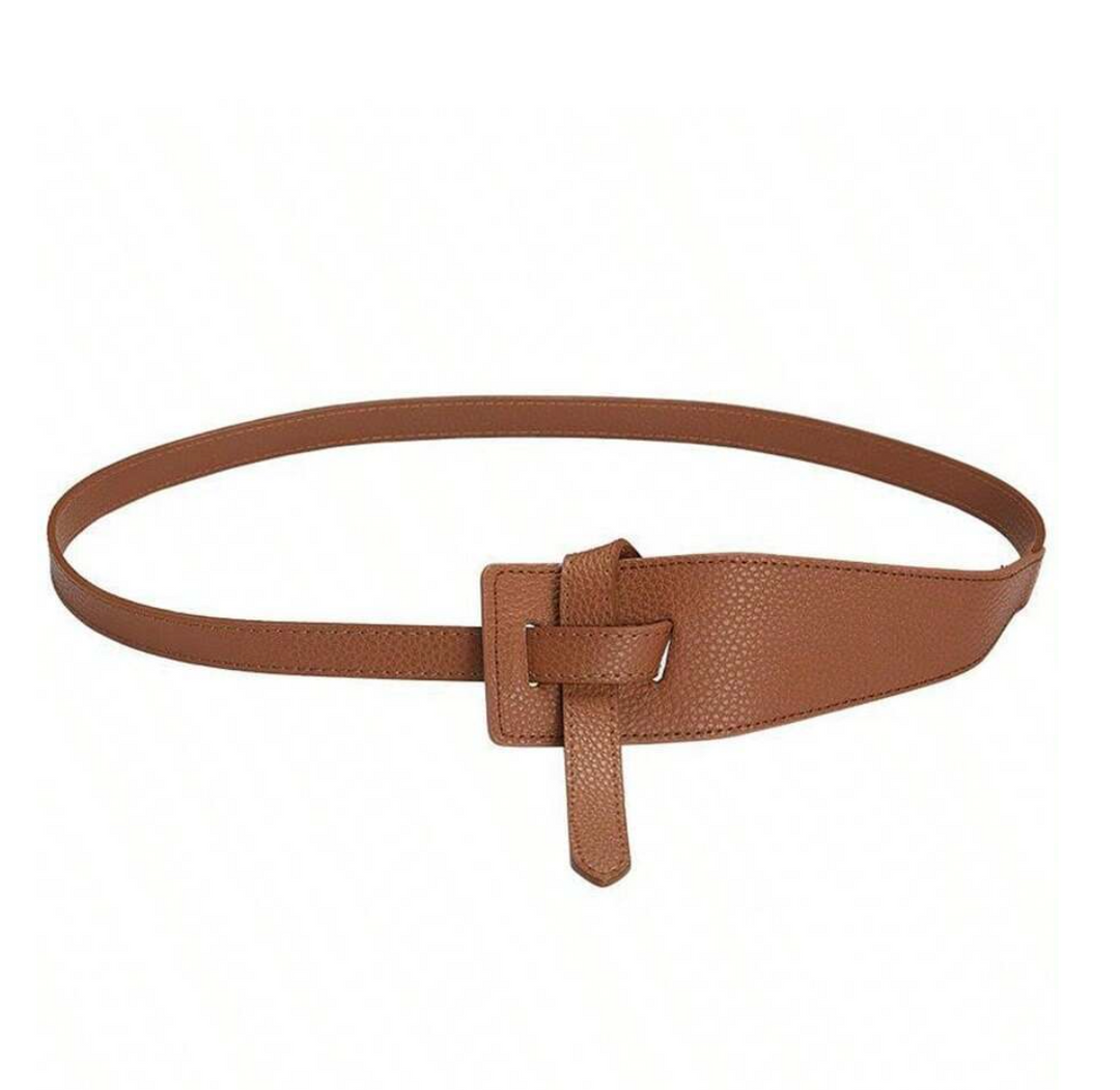Brauner Ledergürtel mit Knotenverschluss, modisches Accessoire, Damenmode, elegant und stilvoll.