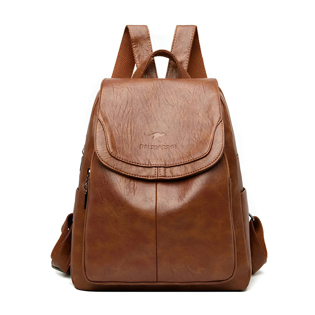 Brauner Leder-Rucksack, modisch, mit verstellbaren Trägern, ideal für Reisen und Alltag.