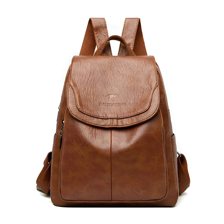 Brauner Leder-Rucksack, modisch, mit verstellbaren Trägern, ideal für Reisen und Alltag.