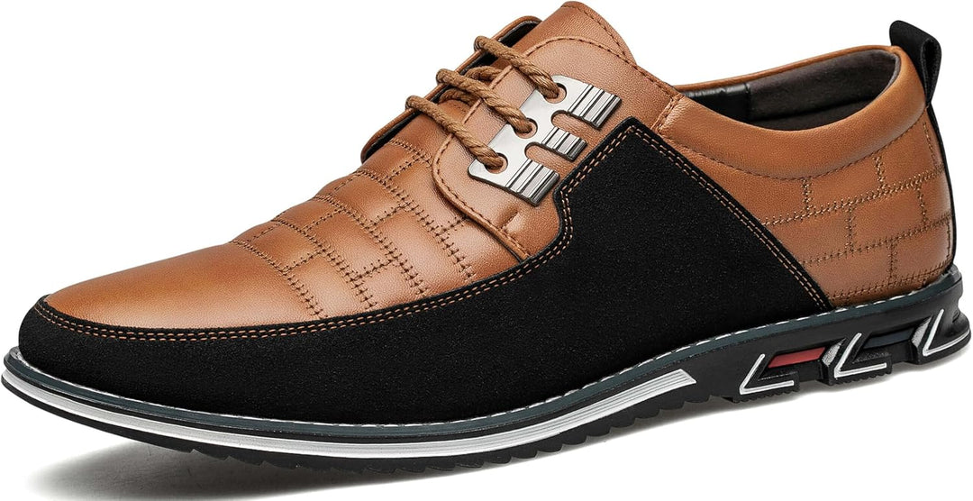 Herren-Ledersneaker, braun-schwarz, rutschfest, sportlich, modisch, bequem, Schnürschuh.