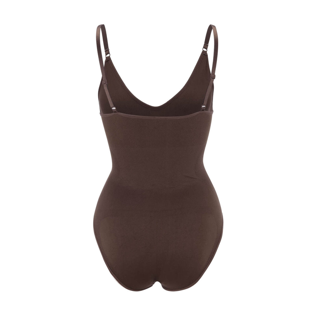 Brauner Shapewear-Body für Damen, nahtlos, figurformend, verstellbare Träger.