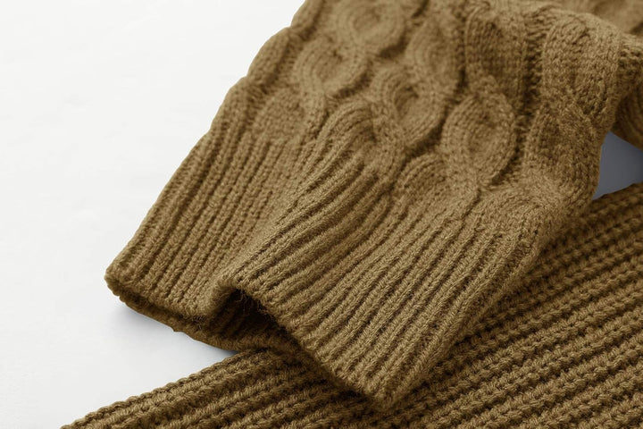 Brauner Strickschal aus Wolle, Zopfmuster, warm, modisch, Winteraccessoire, unisex.