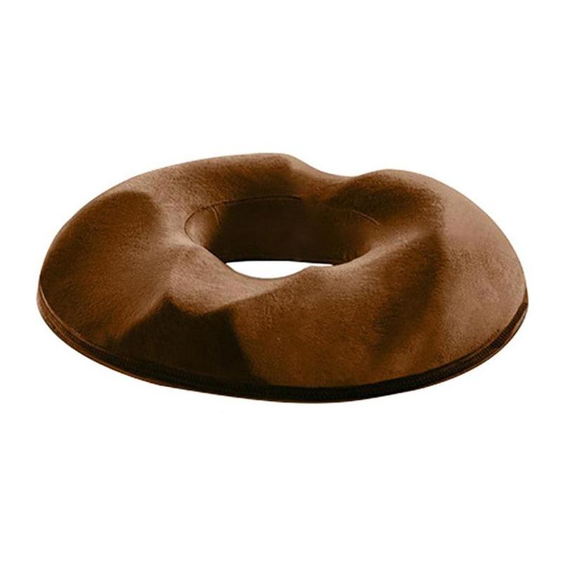 Braunes Donut-Sitzkissen aus Samt, ergonomisch, für Komfort und Druckentlastung.