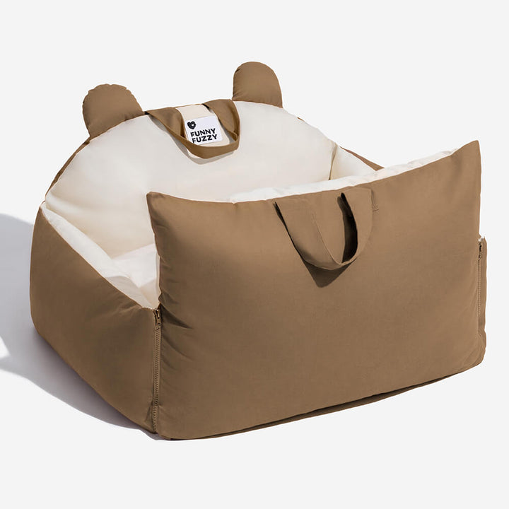 Braunes Hundebett mit Bärenohren, Autositzausstattung, lustiges Design, Sicherheitsbett.