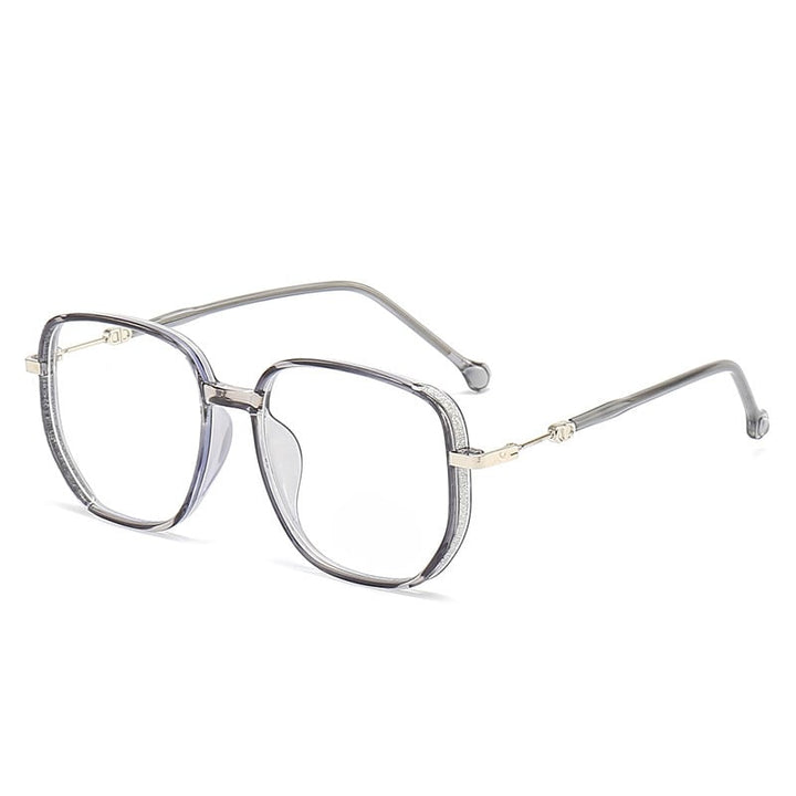 Stilvolle graue Anti-Blau-Licht Lesebrille, quadratisches Design, tragbar, modisch.