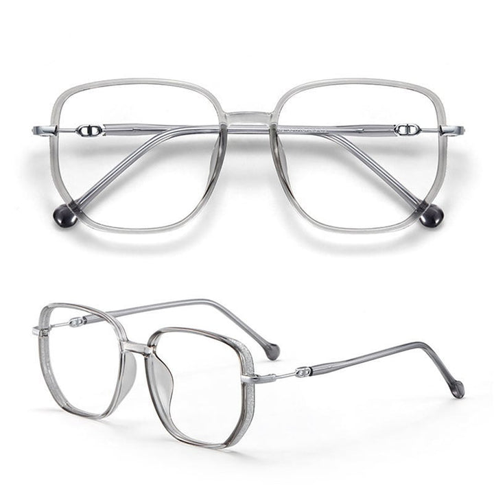 Stilvolle, transparente Anti-Blau-Licht Lesebrille, quadratisches Design, tragbar.